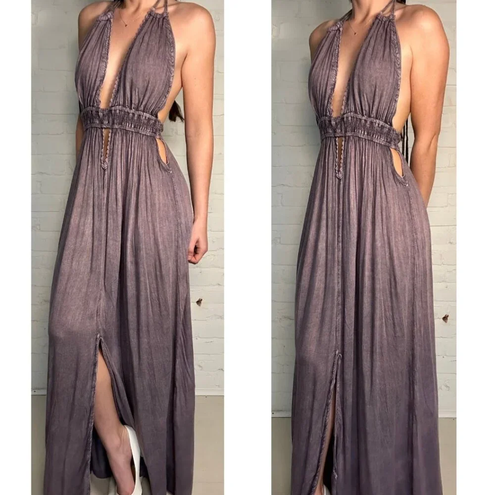 Purple Backless bohemian halter maxi dress - Picture 2 of 7